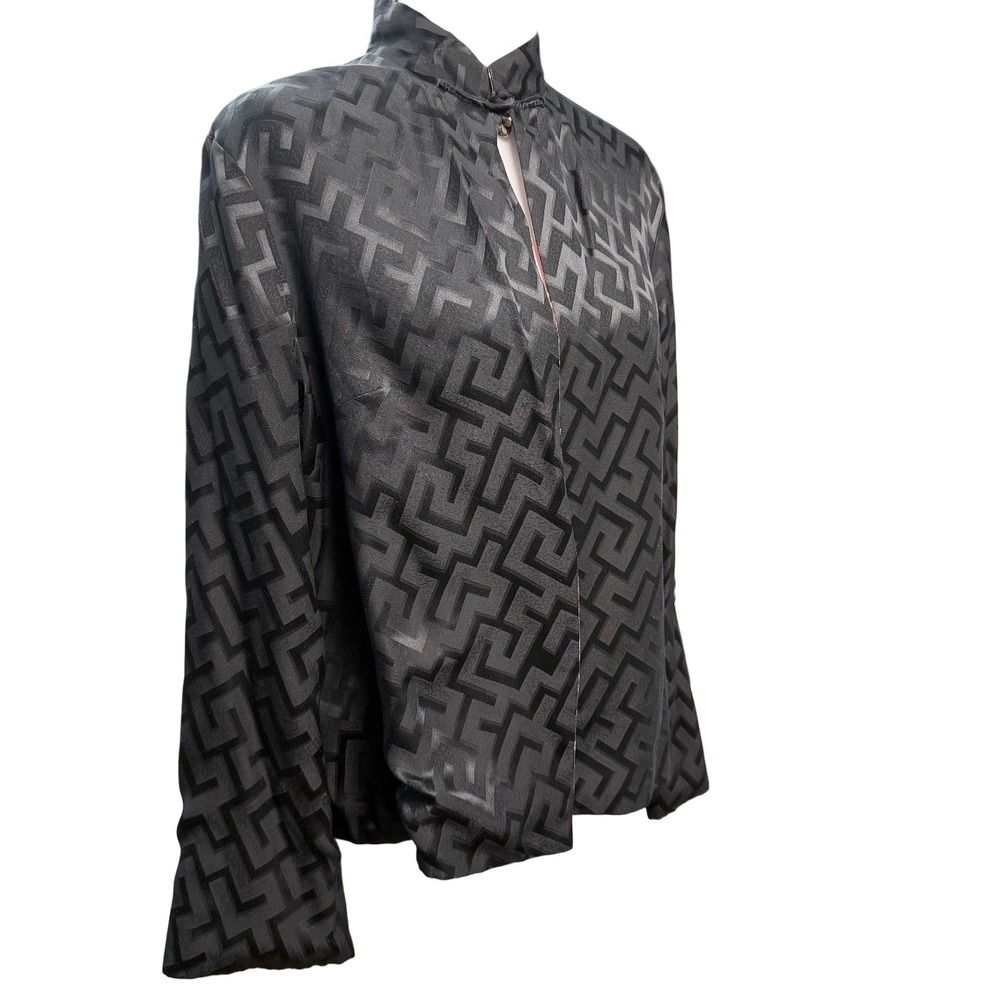 Vintage Reversible 100% Silk Mandarin Medium Jacket Geometric Jacquard Lagenlook - Picture 8 of 9